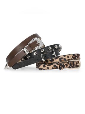 No Boundaries Women's Belt Set - Brown, Black & Leopard